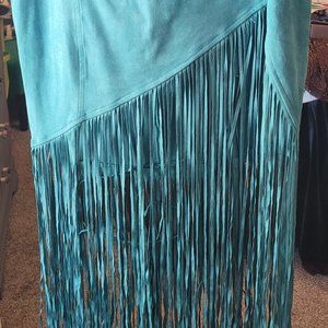 Suede like western fringe skirt